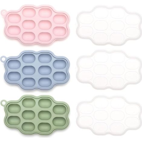 Recipientes para almacenar comida de bebé - Bandeja de silicona para cubitos de hielo - Paquete de 3 piezas (1/4)