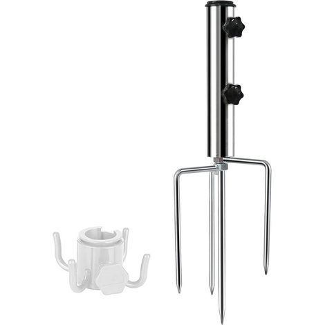 Porte-parapluie avec 4 piquets réglables et amovibles, support de parapluie en métal robuste, support de parapluie d'extérieur, pour plage/pelouse/sable (1/5)