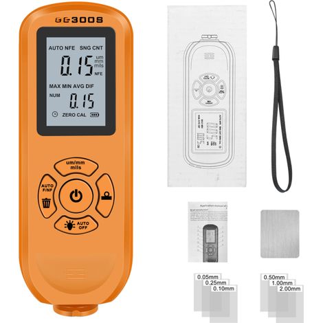 Jauge d'épaisseur numérique LCD haute précision 0-2000 µm, testeur de revêtement de peinture automobile, trois modes de sonde, commutation d'unités, étalonnage statistique du zéro (1/4)