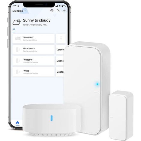 BroadLink Sensor inteligente de puerta/ventana-S3 Hub incluido, sensor de contacto inalámbrico alimentado por batería de 2.4G para sistema de alarma y automatización del hogar inteligente, funciona