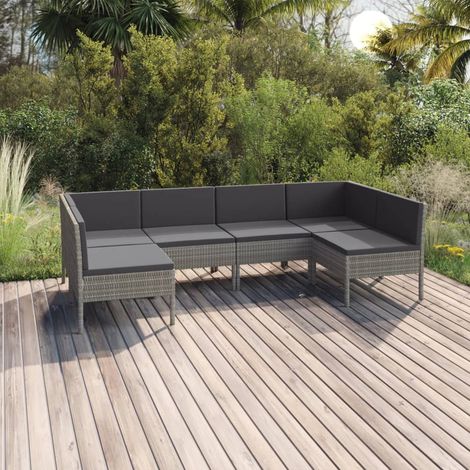 Salon de jardin 6 pcs Ensemble Table et Chaise de Jardin - avec coussins Résine tressée Gris BV951261 - BonneVie (1/5)