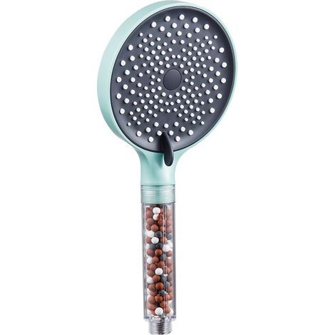 Douche vert menthe + Lot de 2 pommeaux de douche filtrants enveloppés de pierre avec économiseur d'eau (1/5)