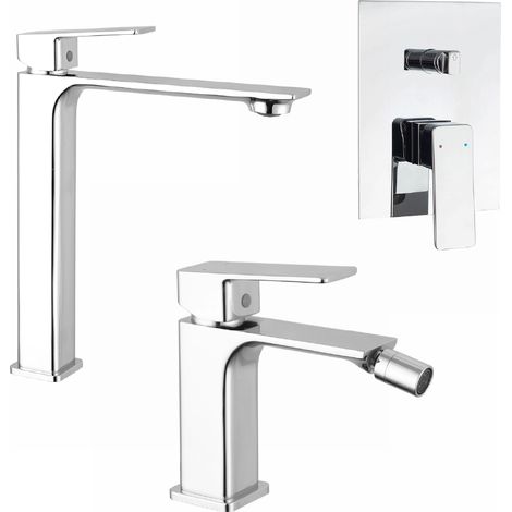Mélangeur avec lavabo haut, bidet sans vidange et douche encastrée avec dispositif en laiton chromé Mod. Ingrid (1/4)