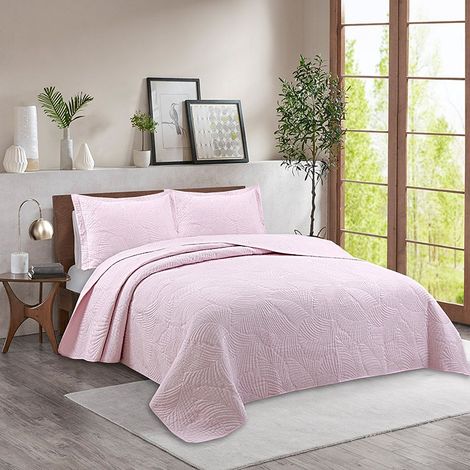 Parure de lit matelassée légère en microfibre douce pour très grand lit, beige, toutes saisons (1 couette, 2 taies d'oreiller) (1/5)
