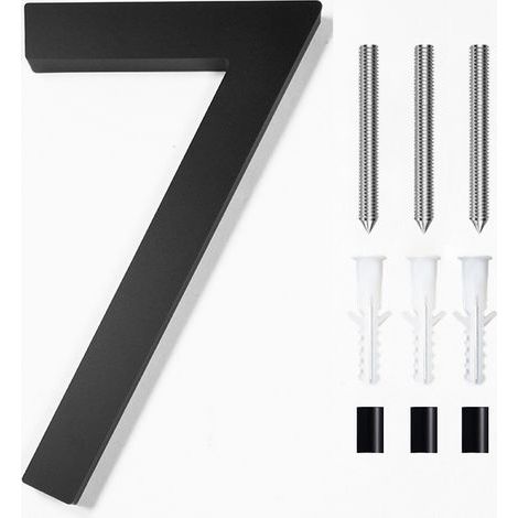 Modern brushed stainless steel door number plaque - 6 inches, 152 mm high, solid black stainless steel (number 7) (1/5)