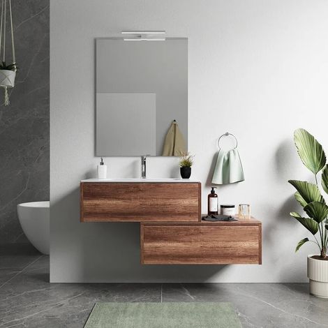 Meuble de salle de bain suspendu modulaire 80 cm deux tiroirs à ouverture push pull chêne barok avec lavabo Galdor (1/4)