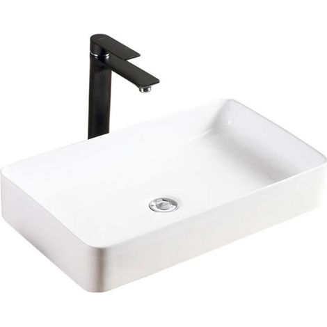 REA – Vasque à poser 615x350mm en céramique blanche – Montage facile – Sans trou de robinet – Pour salle de bain moderne (1/5)