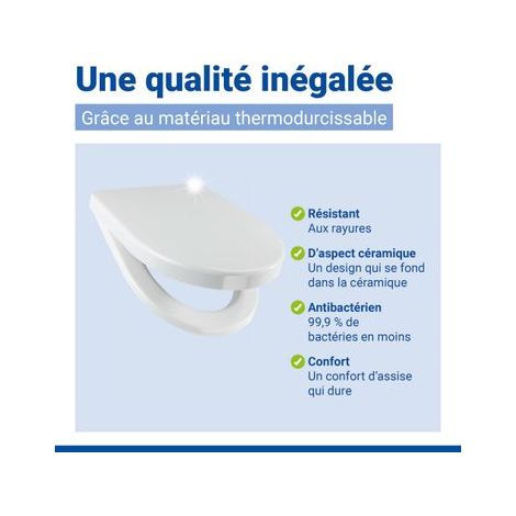 Siège WC Sindia WENKO Frein de chute Easy-Close et fixation hygiénique à 1 bouton Fix-Clip en inox, en Duroplast incassable, résistant jusqu'à 300 kg Dimension : 36,5 x 46,5 cm, blanc (1/5)