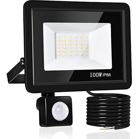 Foco LED LaBlanc - Foco LED para exterior con sensor de movimiento - 10.000 lm, 100 W, blanco frío 6.500 K, resistente al agua IP66 - Apto para jardín, garaje, patio, fábrica y estadio