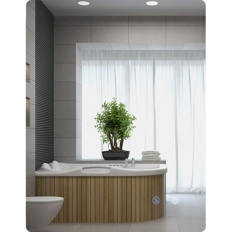 kleankin Badspiegel mit Beleuchtung 70 x 50 cm Rechteckiger LED Spiegel Wandspiegel mit Touchschalter, Memory-Funktion Lichtspiegel Beschlagfrei mit 3 Lichtfarben Weiß+Transparent (1/5)