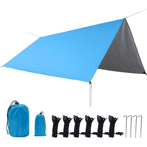 Voile d'ombrage imperméable de 3 x 3 m (10 x 10 pi), résistante aux UV, avec piquets, corde et sac de rangement pour terrasse, jardin et cour. Idéale pour les activités extérieures. (1/2)