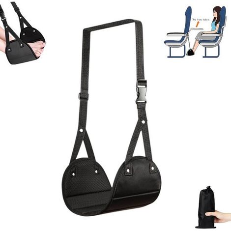 Poggiapiedi da viaggio, amaca regolabile per i piedi in aereo, cinghie poggiapiedi, nero, accessorio essenziale per i voli lunghi e faticosi. (1/5)