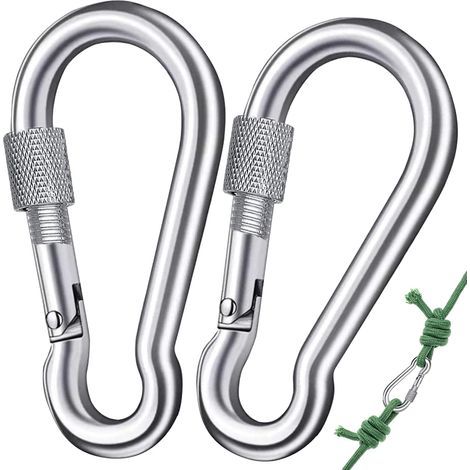 Mousqueton à ressort, lot de 2, avec mécanisme de verrouillage pour mousqueton M8 robuste, avec verrouillage à vis, rotatif, en acier inoxydable 304, pour l'alpinisme, le camping et les activités de p