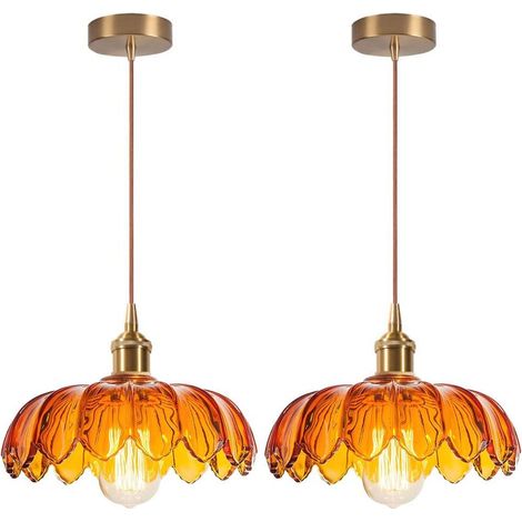 Suspension Luminaire Verre Vintage Lustre Salon Ambre Fleurs Abat-jour Déco Intérieure E27 Plafonnier Chambre Cuisine Salle à Manger (1/5)