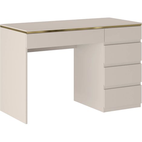 Vente-Unique – Bureau droit 5 tiroirs en mélaminé beige – Montage réversible – Résistant à la chaleur – Pour espace pro