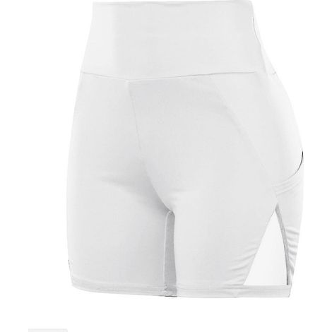 Sportliche Damen-Shorts mit hohem Bund, elastischem Bund und Handytasche, einfarbig, ideal für Yoga und Laufen – Größe L – Weiß (1/5)