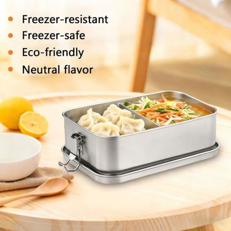 Lunch box inox - 1 pièce, 1400ml, 1 cloison amovible - Étanche, sans BPA - Convient pour enfants, adultes, bureau, campi Étiquette (1/5)