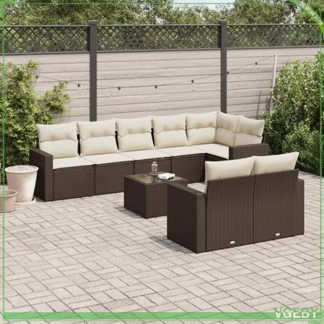 Salon de jardin - 3251570 - Résine tressée marron - 9 pièces modulable - Rangement sous assise (1/3)