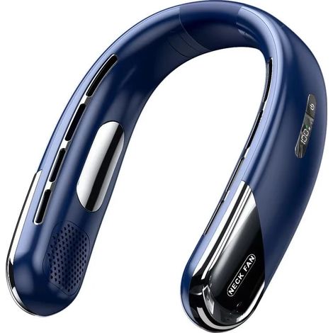 Ventilateur de cou (bleu) 10 000 mAh, rechargeable par USB, 5 vitesses de ventilation (1/5)