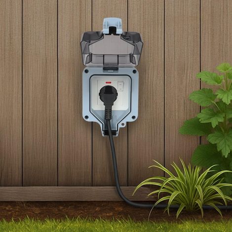 Außensteckdose IP66 Wasserdicht mit Schalter Kontrollleuchte - Farbe: Grau - Ausführung: 1-fach