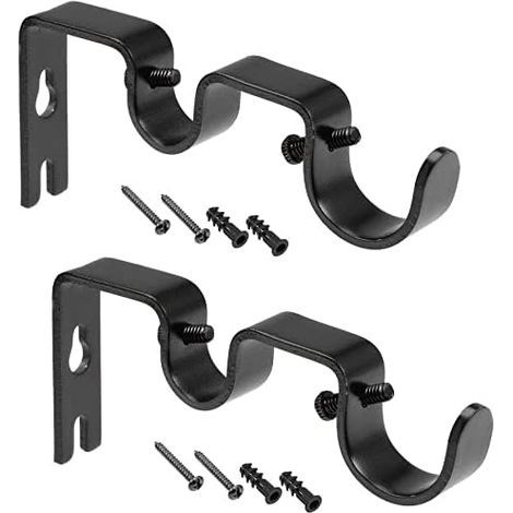 Support de tringle à rideau Support de support double en fer pour tringle à draperie 18mm 27mm, 122 X 53 X 16mm Noir 2Pcs (1/4)
