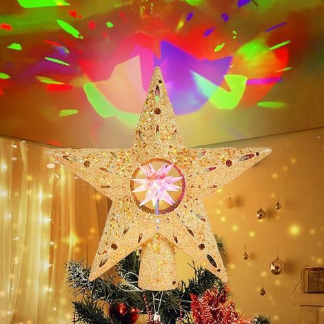 Topper de Sapin de Noël 26cm avec Projecteur de Flocon de Neige 3D,avec Cordon d'alimentation de 286cm,Etoile Sapin de Noel,Cime d'arbre Animée Illuminée pour Décorations d'arbre de Noël (1/5)