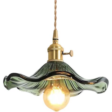 Suspension vintage en verre feuille de lotus, style industriel, lampe suspendue E27 pour plafond, salle à manger, îlot de cuisine, lustre vert