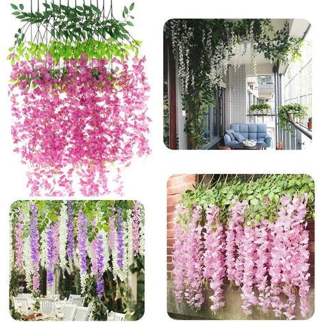 Ghirlanda di fiori artificiali di glicine, decorazione da appendere con fiori di glicine, 12 pezzi - viola (1/5)