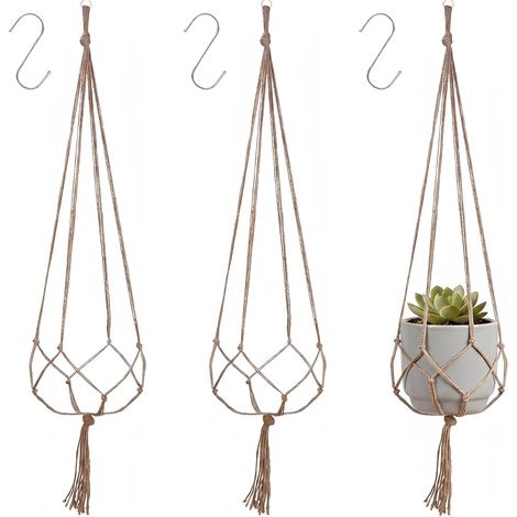3 Pièces Suspension Plante Macramé en Coton Naturel, Porte Plante Suspendue pour Intérieur et Extérieur, Panier Suspendu pour Pot de Fleurs, Décoration Jardin Balcon Fenêtre (1/5)