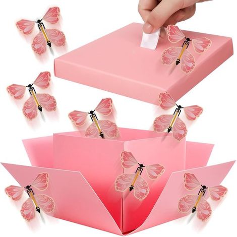 Scatola regalo con coperchio, nastro bianco, scatola regalo per donna, set regalo, scatola regalo vuota, scatola a sorpresa, 14,2 x 14,2 x 12,4 cm (1/5)