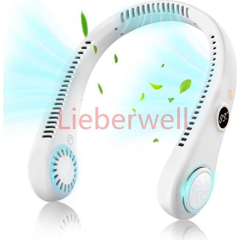 Ventilateur de cou portable , LA RURALE , 5 vitesses , Batterie rechargeable , USB , Pliable , Blanc , 30 dB (1/5)