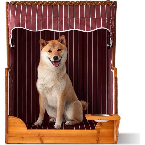 Hundestrandstuhl, Holz & Rattan mit Napf