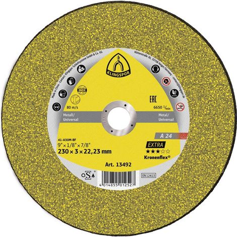 Klingspor A 24 Extra 286456 Disque à tronçonner 230 mm 25 pc(s) métal