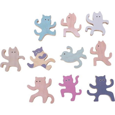 Décor de Chat en Bois, Jeu D'empilage Amusant, Décor de Bureau, 10 Pièces (1/5)