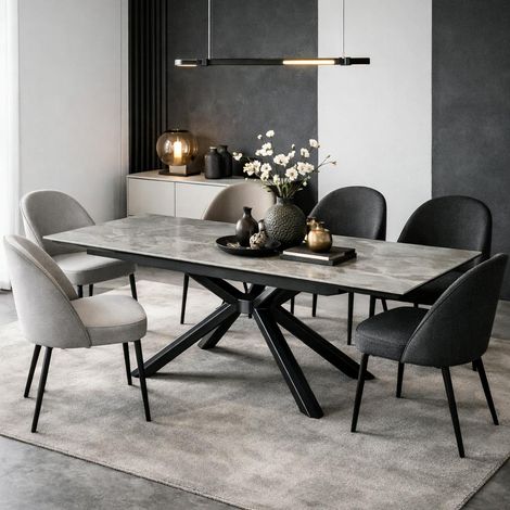 Table extensible en céramique marbrée grise 160-240 cm ORIS (1/5)