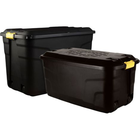 Set of Heavy Duty Storage Wheeled Boxes - Lockable Waterproof Storage 190L + 145L