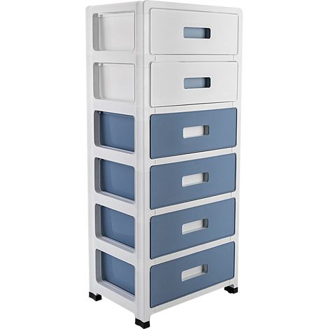 Organizzatore portaoggetti a 6 ripiani, struttura in plastica resistente, colore blu. (1/2)
