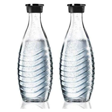 Carafe en verre 0,7 L – Lot de 2 carafes compatibles avec SODASTREAM Crystal et Penguin – Bouchon amélioré – Compatible lave-vaisselle