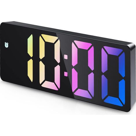 Digitaler Morgenwecker, Digitaluhr mit LED-Anzeige zeigt Temperatur und Datum an, mit Schlummerfunktion, Sprachsteuerung, USB/batteriebetrieben, schwarzes Gehäuse und bunte ZahlenC (1/5)