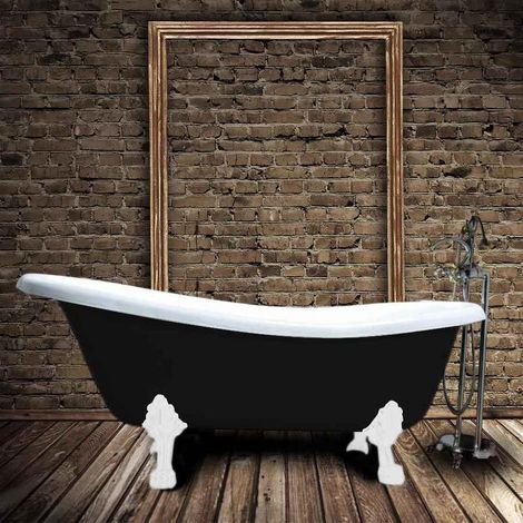 Baignoire sur pieds rétro en fonte LIVINGSTON Noire 170 cm Pieds blancs