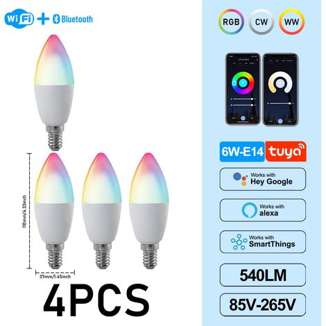 (4 ampoules, AC85-265V) Ampoules LED Graffiti 6W C37 E14, contrôlées par application, adaptées aux lustres en cristal. (1/5)