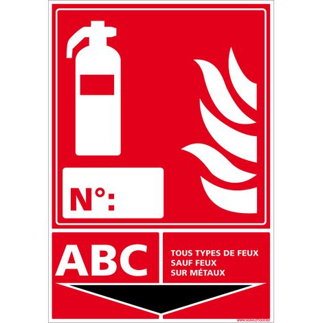 Panneau Extincteur Classe ABC Incendie (A0234). Panneau Extincteur Incendie. - Aluminium 2 mm - 450 x 630 mm