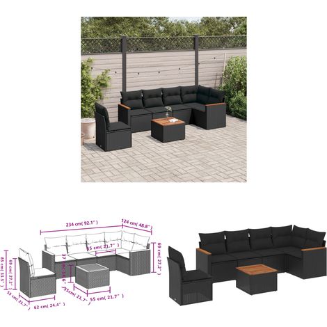7-tlg. Garten-Sofagarnitur mit Kissen Schwarz Poly Rattan - Gartenmöbel Set - Esszimmergarnitur Outdoor - Lounge Möbel - Rattan Sofa - Gartenlounge - Home & Living (1/3)