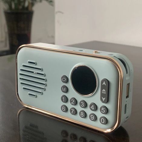 Mini radio FM de poche, portable avec une réception optimale, un son haute fidélité sans fil, haut-parleur Bluetooth, lecteur de carte TF et lecteur MP3 USB. (1/4)