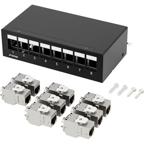 10Gbps 8 Port CAT7 Patch Panel with 8 CAT.7 RJ45 Keystone Jack Modules STP Patch Panel for DSL LAN Network, Compatible with CAT6, CAT6a, CAT7, CAT8 Panneau de distribution STP pour réseau LAN DSL, co (1/5)
