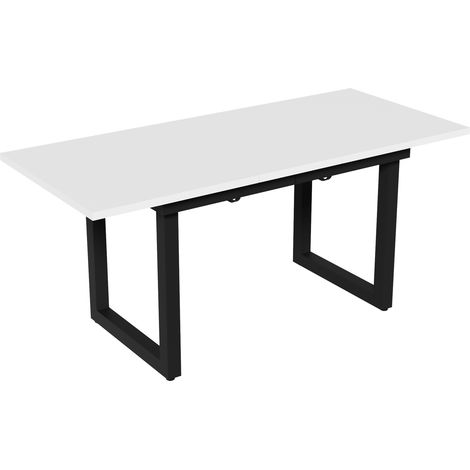 GagaTable à manger industrielle extensible 140-180 x 80 x 75 cm, blanc et noir (1/5)
