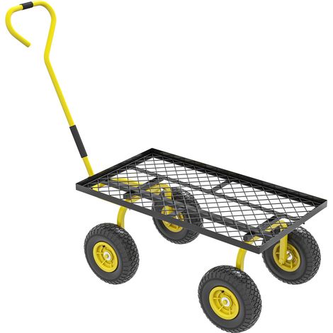 Carrello da trasporto per giardino 94 x 48.5 x 100 cm ruote fuoristrada carico max 150 kg stile industriale in acciaio giallo 210007113