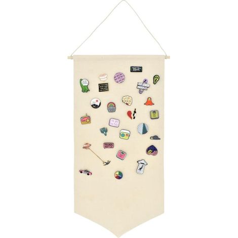 Support Mural Pour Broches - Toile Polyester-Coton 53,5 x 26,7 cm - Bâton Bois 30 cm - Organisation Collection Pin Badge Murale - 1 Pièce (1/5)