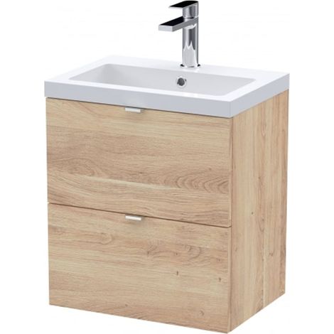 Hudson Reed Fusion Wall Hung 2-Drawer Vanity Unit with Ceramic Basin 500mm Wide - Bleached Oak (1/5)