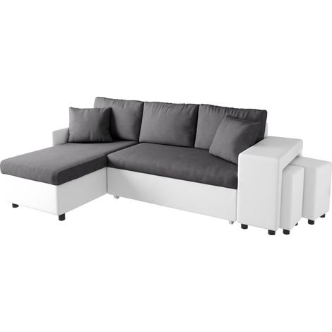 Canapé d'angle réversible OSLO avec coffre et poufs droit en bi-matière (1/5)